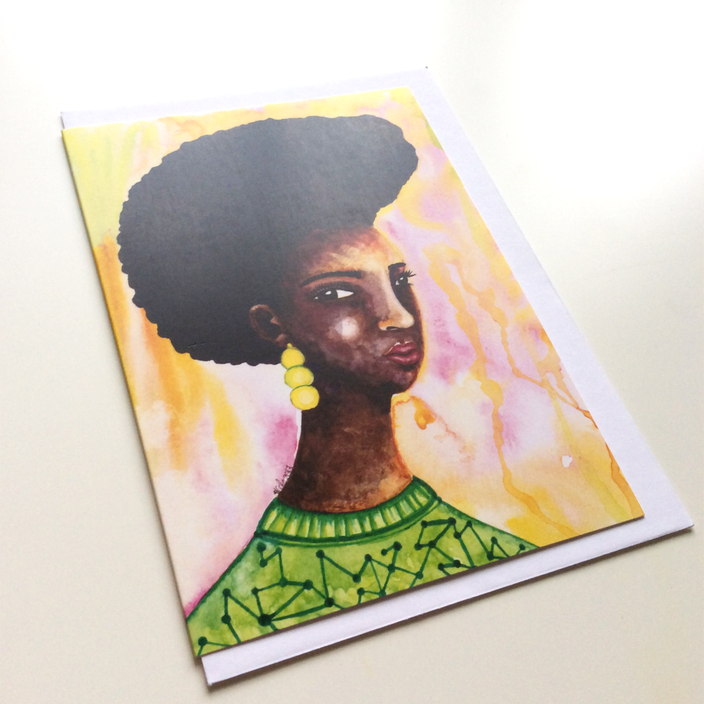 'Current Mood' | Black Greeting Card UK | Black Woman Birthday Card | Watercolour | Black Owned