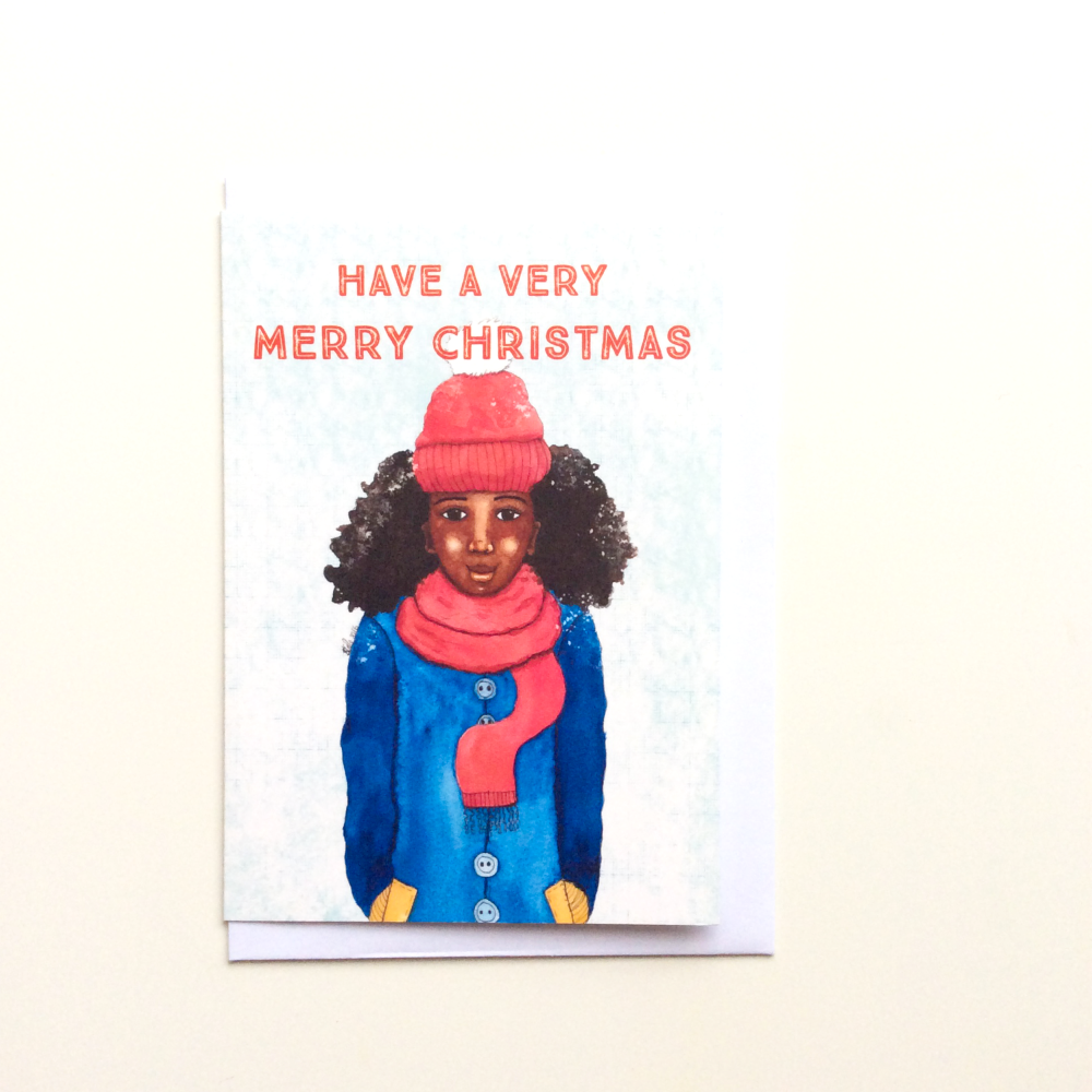 Black Christmas Greeting Card - Female - Have a Very Merry Christmas