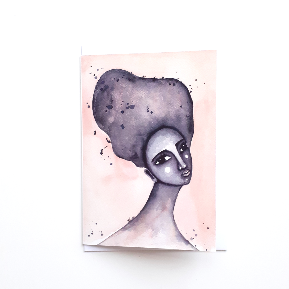  'Yearning' Black Greeting Card Watercolour Art Card