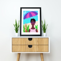 'Beach Vacation' Black Art A4 Beach Print | Digital Illustration | Black Art Prints for Sale | Unframed