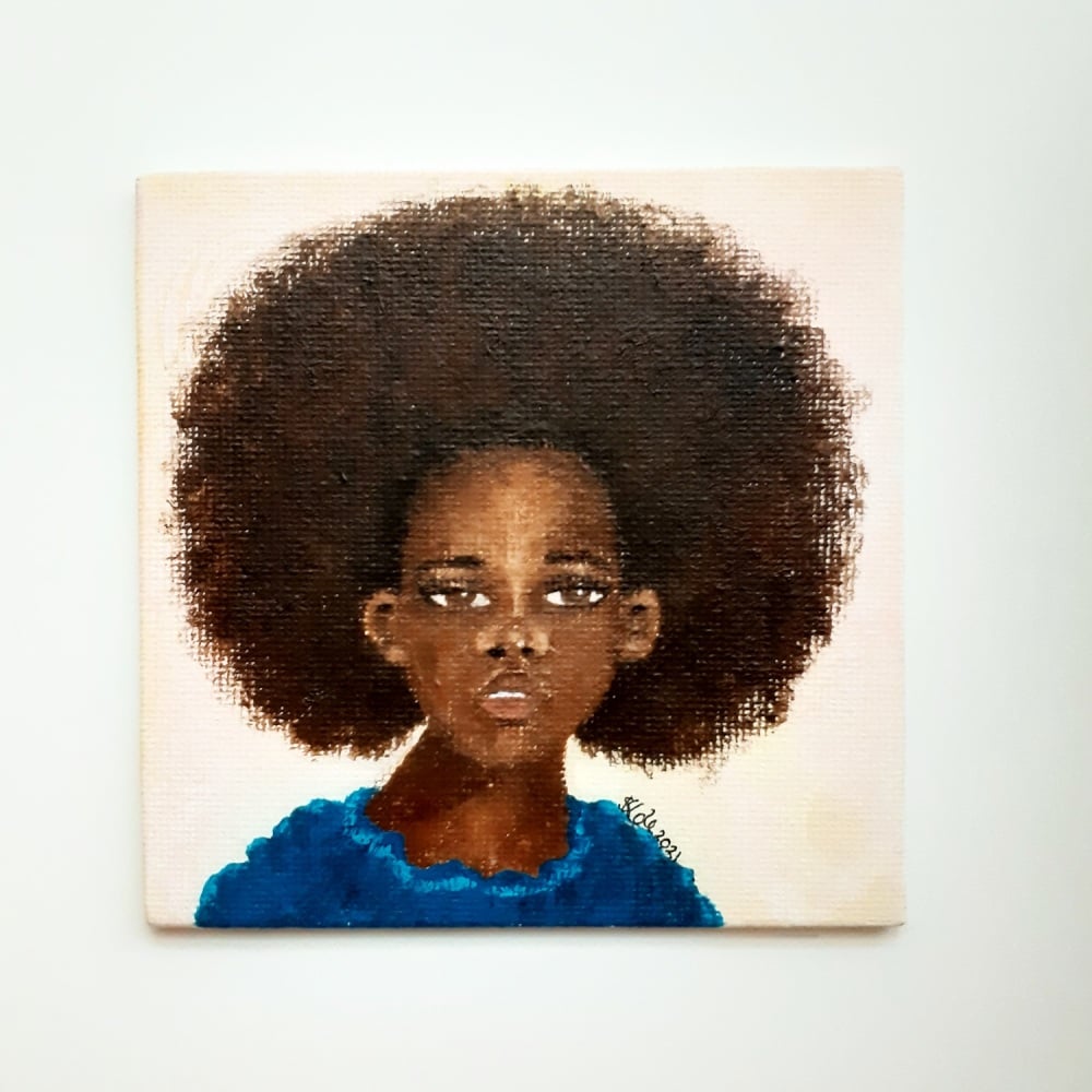 'Iria' Original Acrylic Painting | Black Woman Art Painting on Canvas Panel approx. 4" x 4"