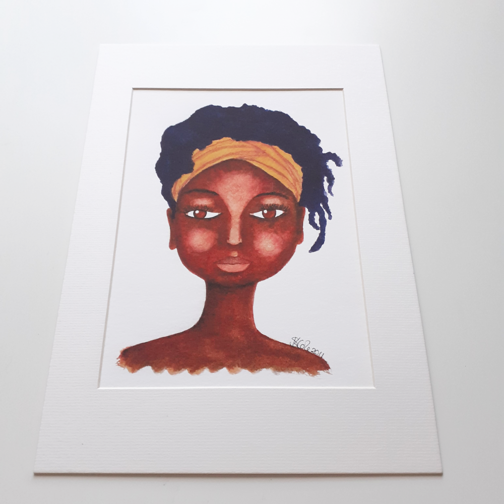 'So Natural' Black Woman A4 Art Print | 7" x 9" | Mounted | Unframed