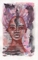 'Medicine Woman' Original Black Art Mixed Media Painting approx. 5.25