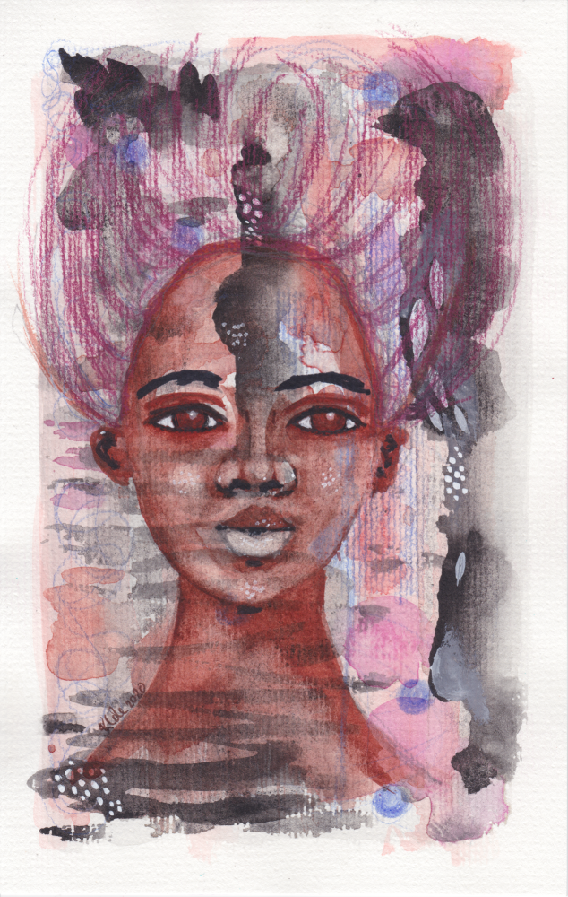 Original Black Art Mixed Media Painting approx. 5.25" x 8" | Figurative Art 'Medicine Woman' (Unframed)