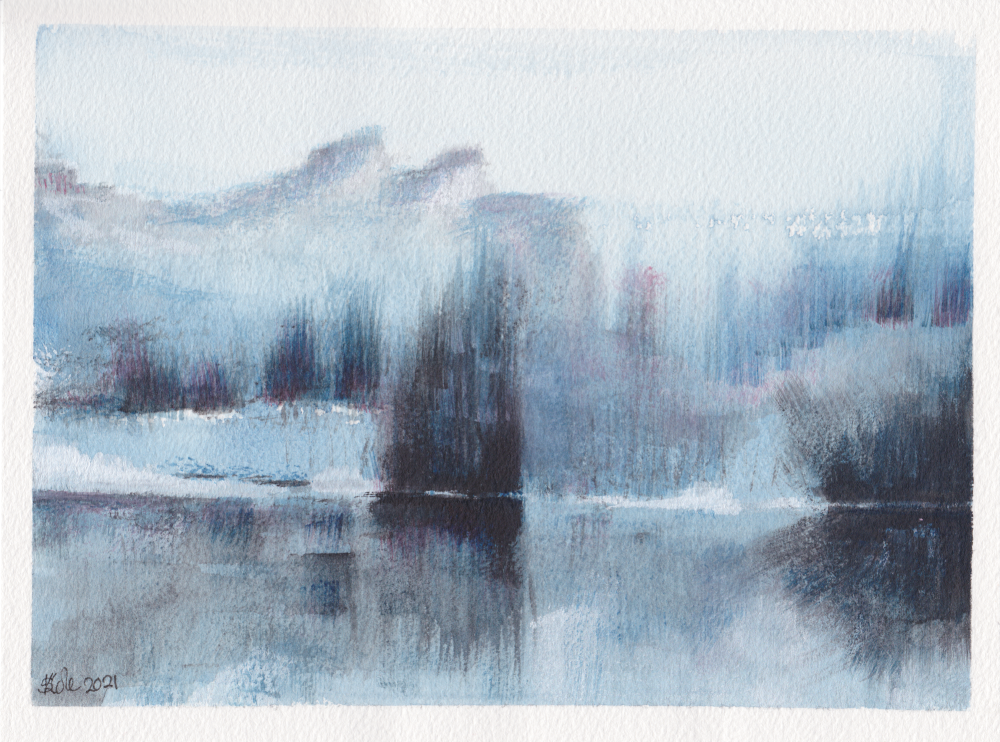 'Glassy Lake' Original Watercolour Painting approx. 6" x 8" (Unframed) | Winter Scene | Snow
