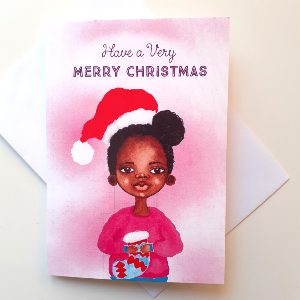 Black Christmas Greeting Card - Little Girl Christmas