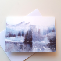 Winter Scene 2 Glassy Lake Christmas Greeting Card