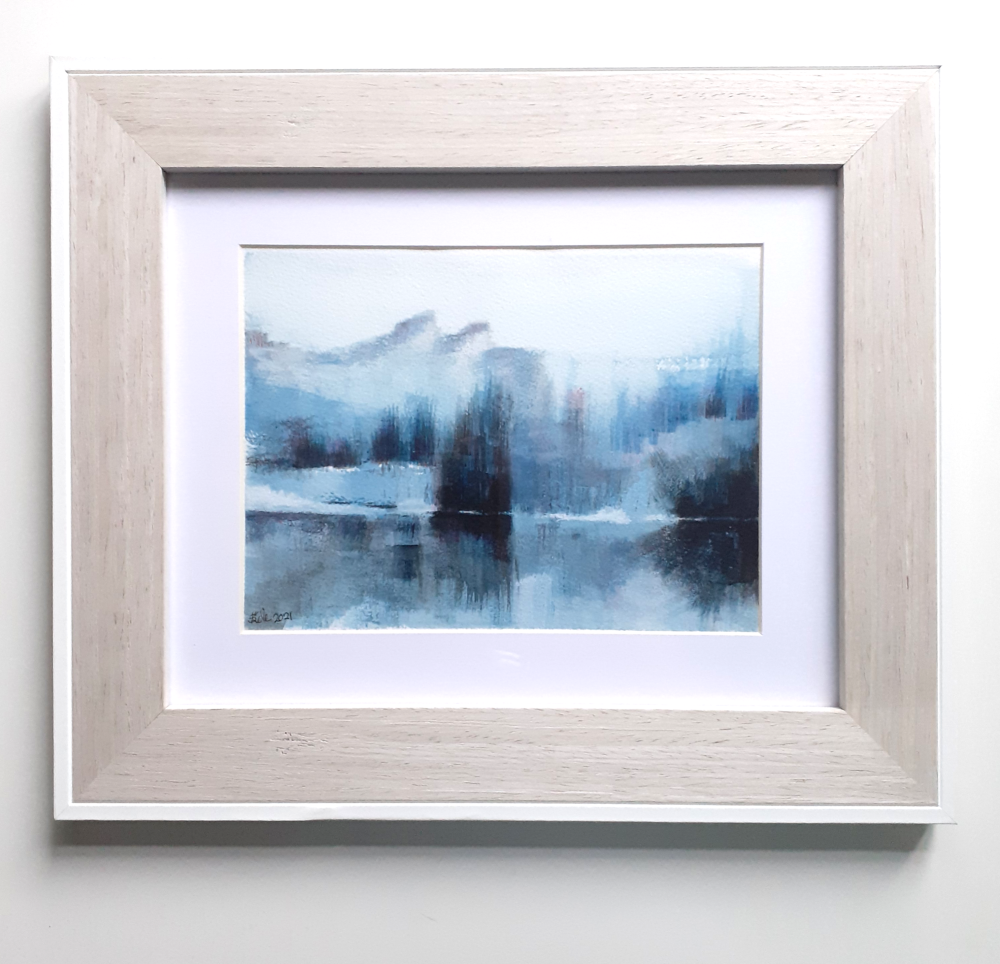 'Glassy Lake' Original Watercolour Painting for Sale approx. 6" x 8" (Unframed) | Winter Scene | Snow