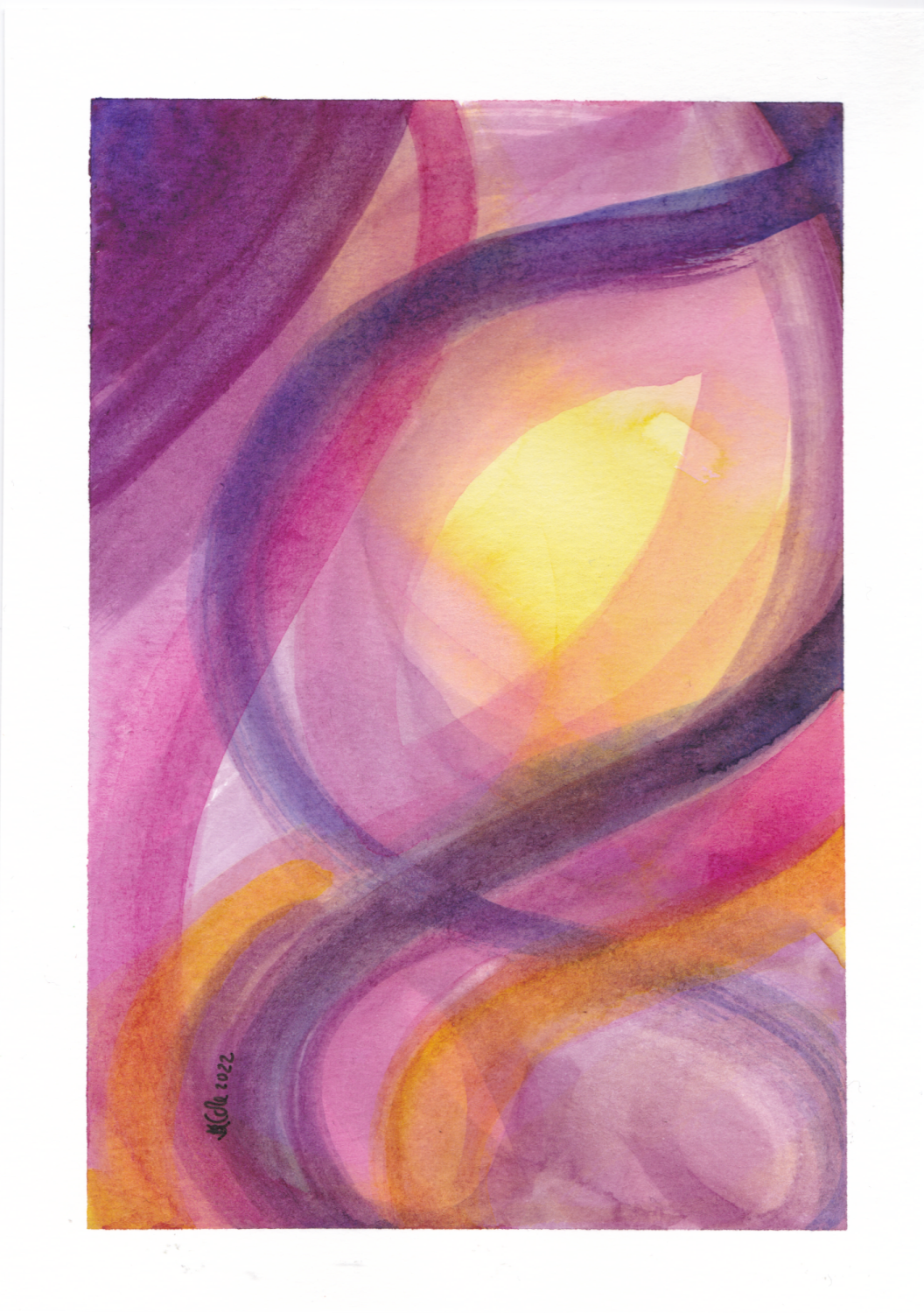 Original Abstract Watercolour Art Painting - 'Pink Agate' Approx. 7