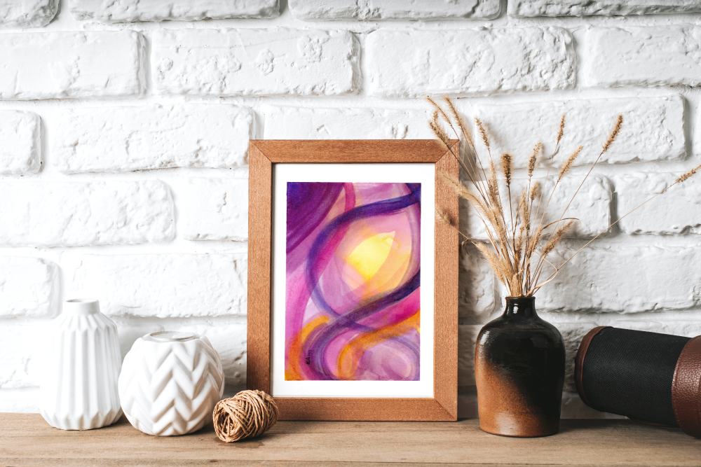 Original Abstract Watercolour Art Painting - 'Pink Agate' Approx. 7