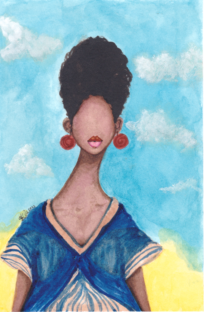 'Blue Summer Sky' Original Black Art Portrait/Figurative Painting - 4" x 6" (Unframed)