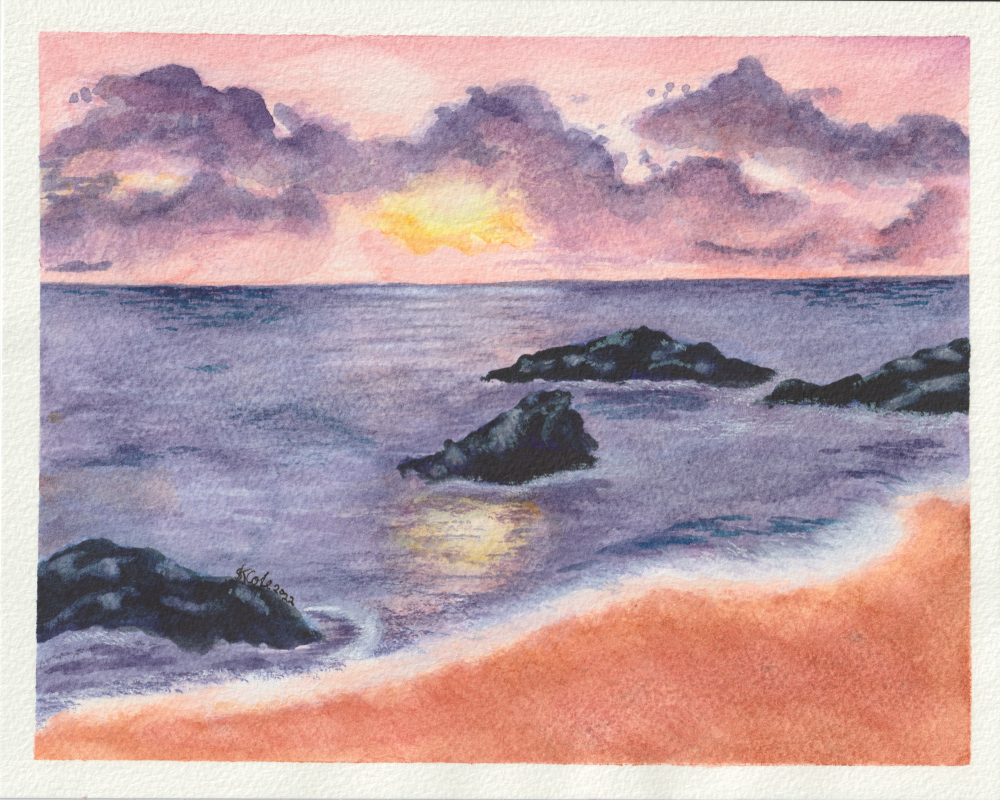 Original Watercolour 8" x 10" Seascape Painting 'Shoreline Rocks' by Stacey-Ann Cole (Unframed)
