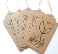 Set of 5 Leaf Shoot Lino Print Gift Tags