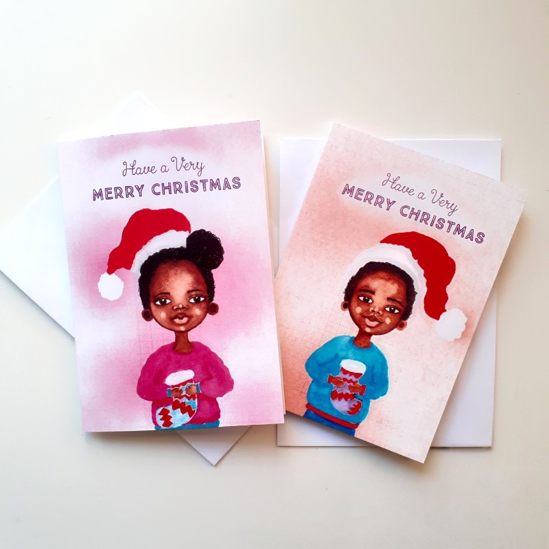 Kids Christmas Cards, Black Children Christmas Cards by Artist Stacey-Ann Cole
