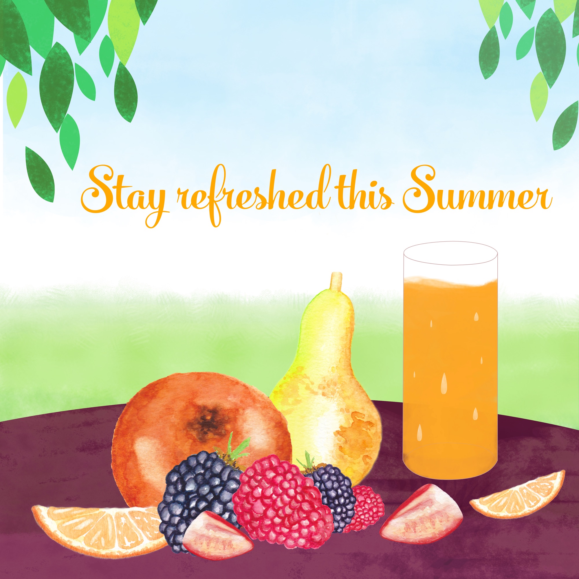 Summer Fruits & Juice Digital Illustration by Stacey-Ann Cole