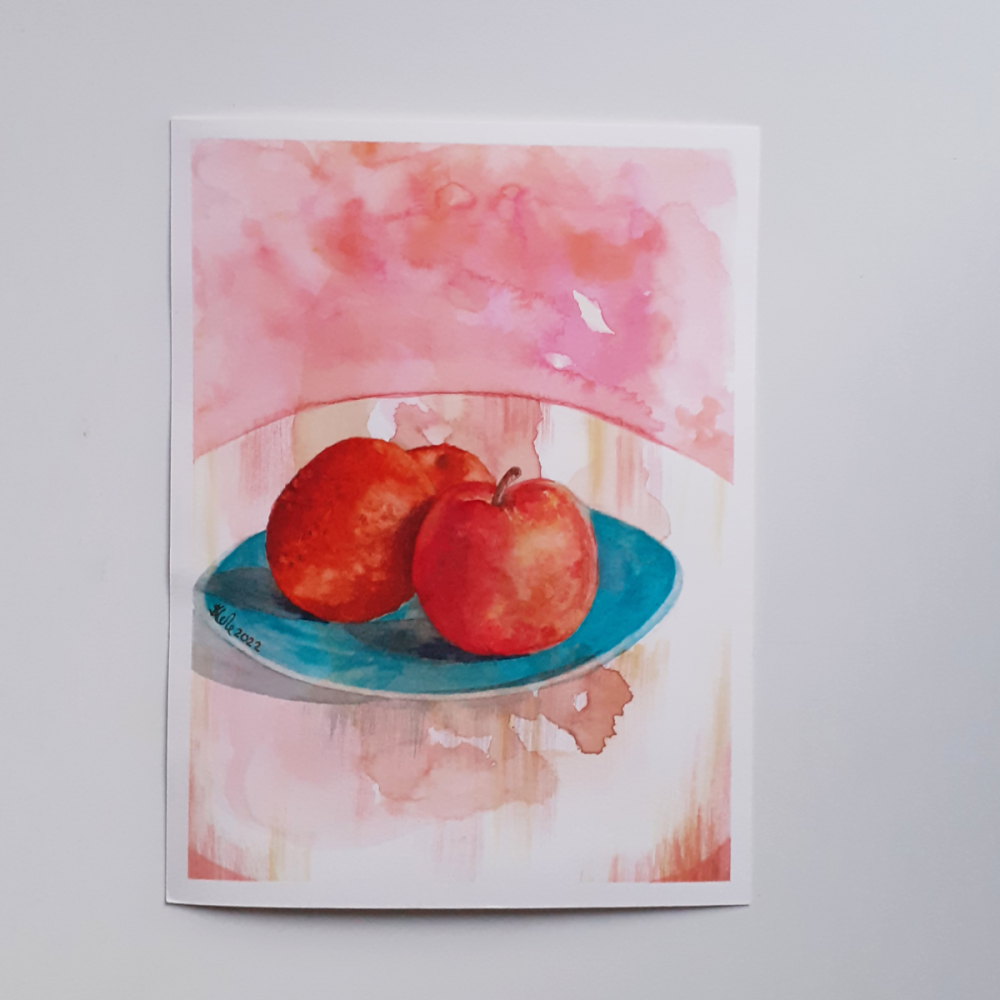 Watercolour Still Life Painting | Apple and Two Satsumas | Original Art by 