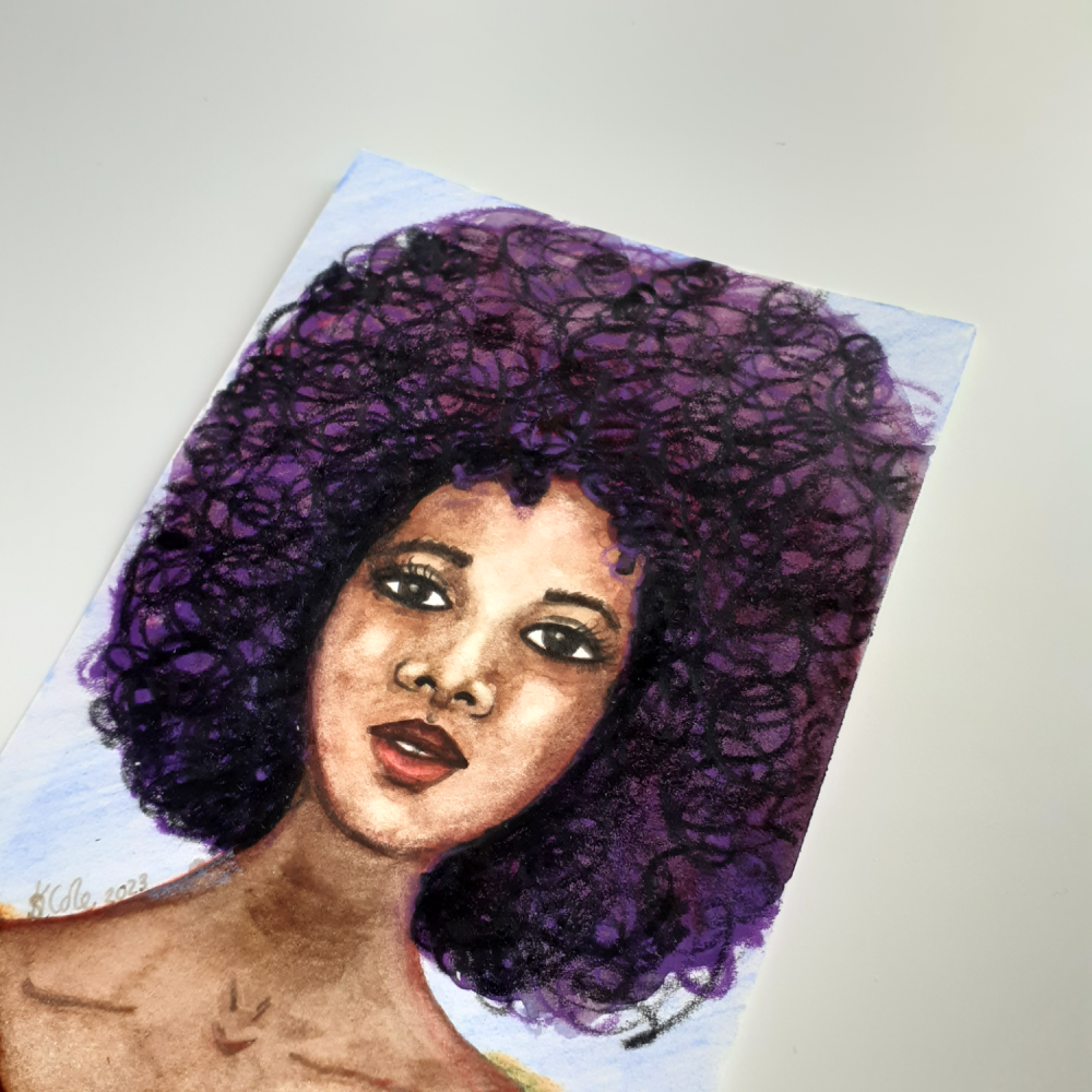 'Makena' Original Black Art Portrait/Figurative Painting - 4" x 6" (Unframed)