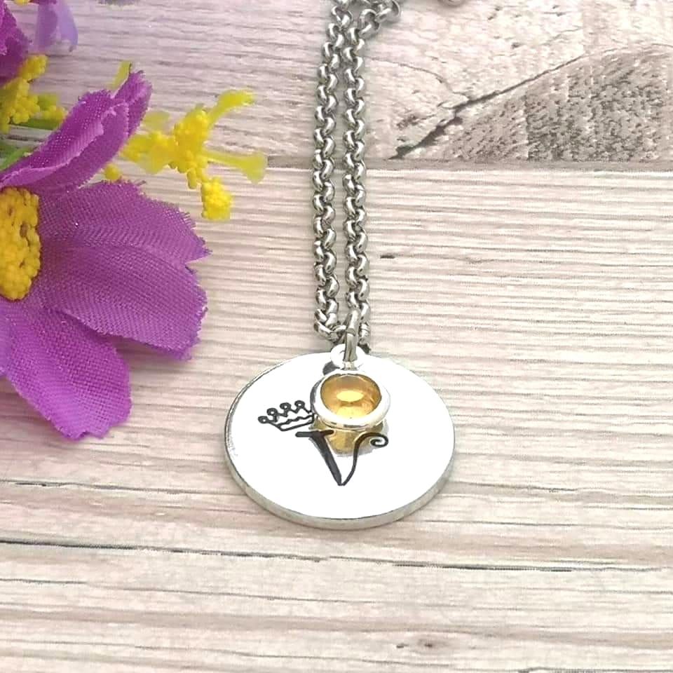 Child's Initial Necklace With Birthstone Crystal | Personalised Girls Jewel