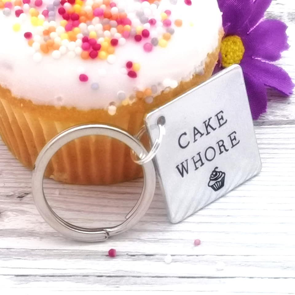 Funny Cake Keyring | Cake Whore Keychain | Gift For Cake Lover | Rude Foodi