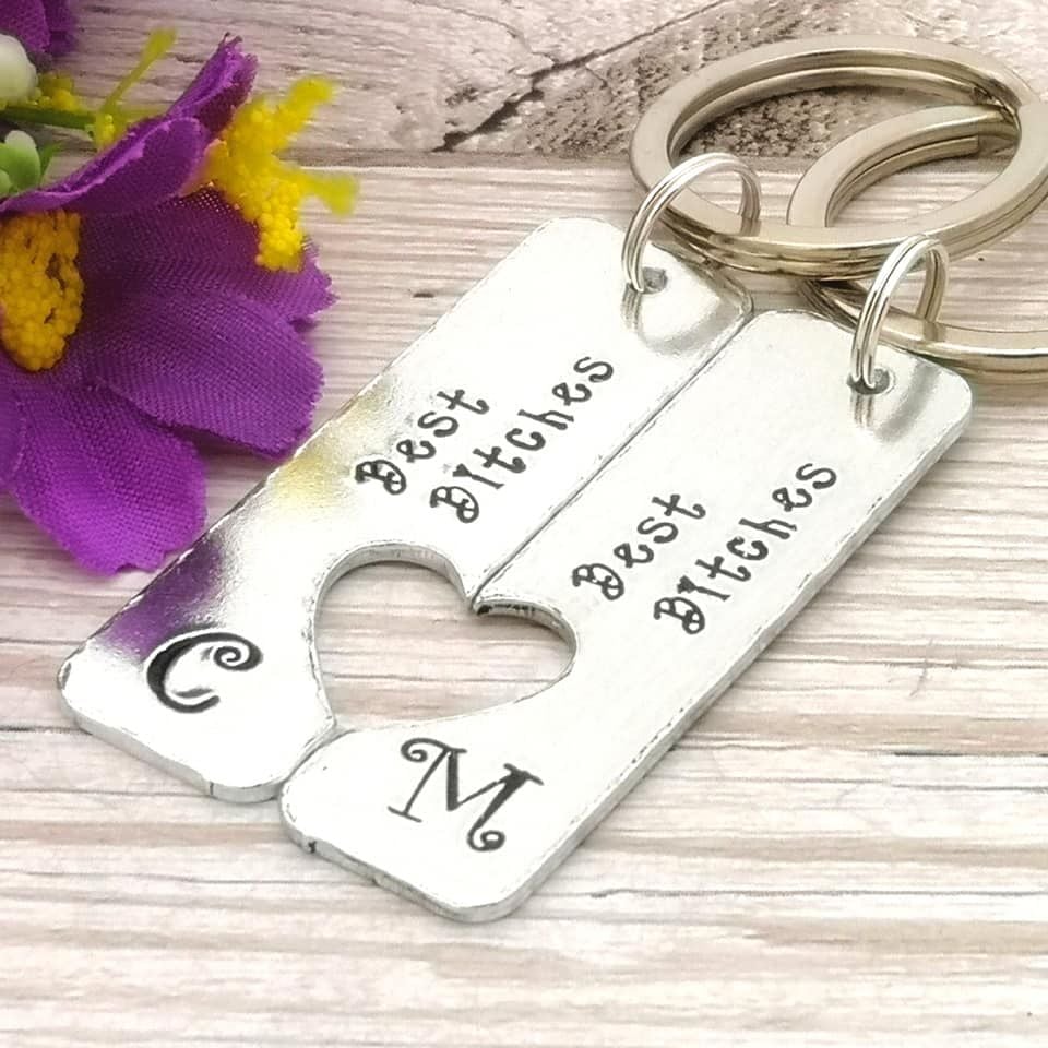 Keyring pair with wording Best Bitches personalised with initials