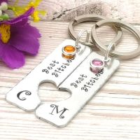 Best Bitches Personalised Initial Keyring Pair With Birthstone Crystals