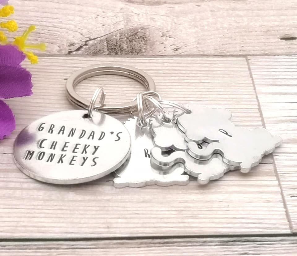 Grandad Keyring | Grandad's Cheeky Monkeys | Personalised Grandad Gifts | Unique Grandparent Gift | Custom Initial Keychain | Gifts For Men 