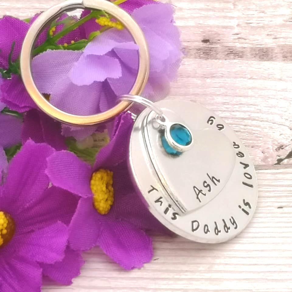 Personalised Daddy Gift | Dad Keyring With Birthstone Crystal | This Daddy 