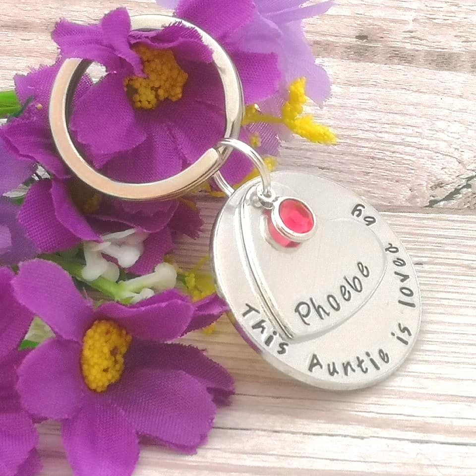 Personalised Auntie Gift | Aunty Keyring With Birthstone Crystal | This Aunt Belongs To Keychain | Gift From Nephew | Niece | Auntie Keyring 