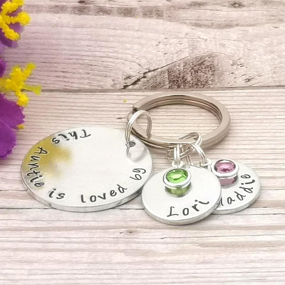 This Auntie is loved by keyring. Multiple name charms & birthstone crystals
