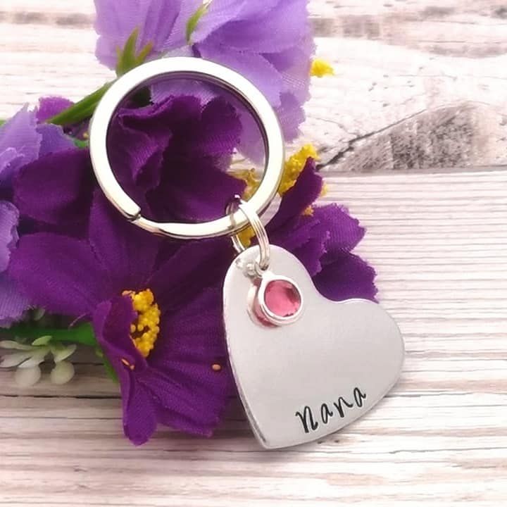 Personalised Heart Keyring with name & birthstone crystal