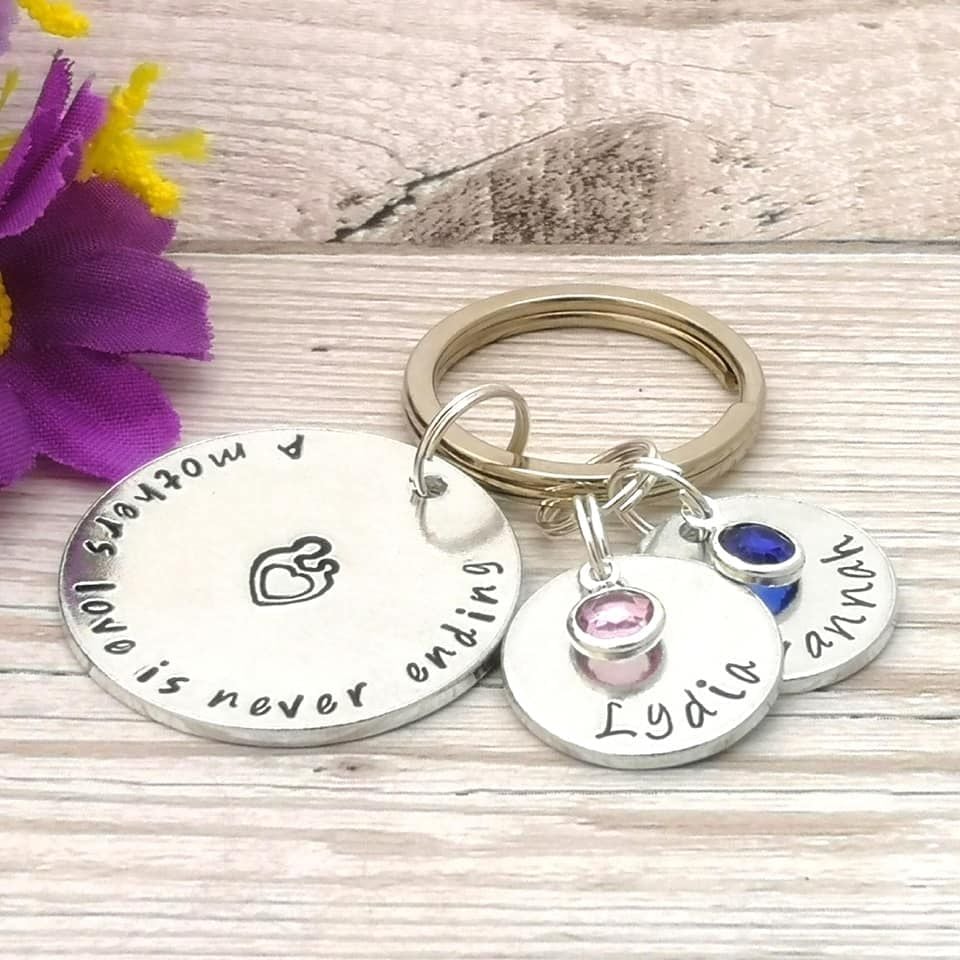 A Mothers Love Personalised Keyring With Birthstone Crystals | Mummy Keyrin