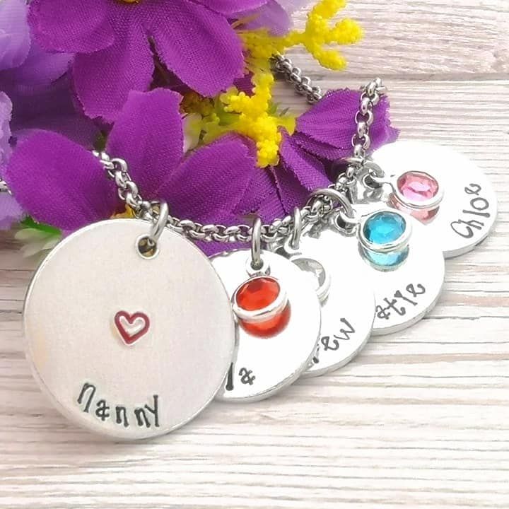 Kids Name Necklace | Personalised Mummy Necklace With Birthstone Crystals | Nanny Necklace | Custom Charm Necklace | Gift For Mum | Grandma 