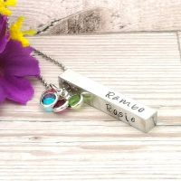 Personalised Four Sided Chunky Bar Necklace With Birthstone Crystals