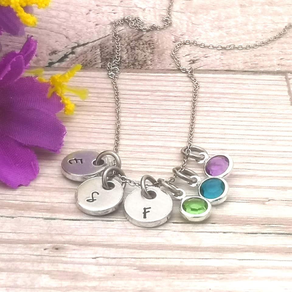 Personalised Initial Charm Necklace With Birthstone Crystals | Mummy Gift |