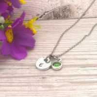Initial Necklace With Birthstone Crystal | Personalised Tiny Charm Necklace | Custom Bridesmaid Gift | Monogram Pendant | Minimalist Jewelry 