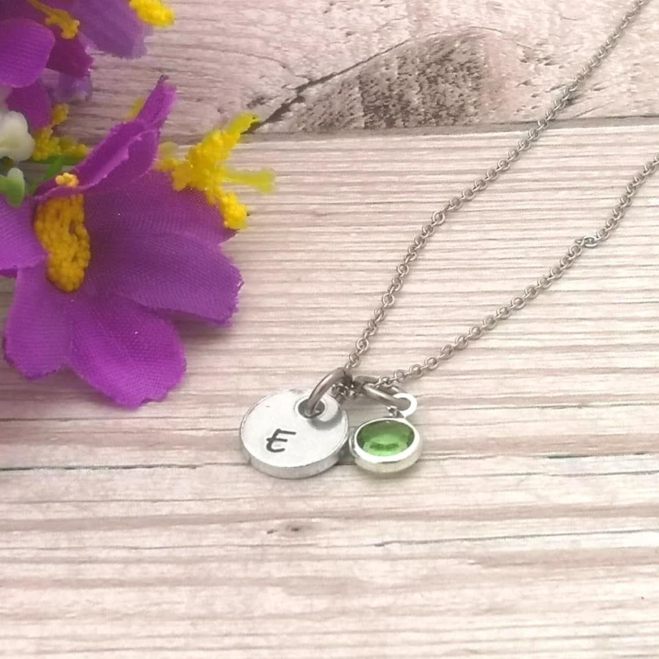 Initial Necklace With Birthstone Crystal | Personalised Tiny Charm Necklace