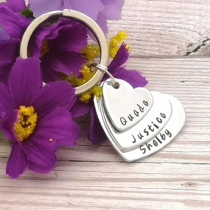 Personalised Three Stacked Heart Keyring with names