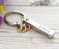 Personalised Four Sided Chunky Bar Keyring With Birthstone Crystals