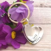 Personalised Two Domed Heart Layered Keyring