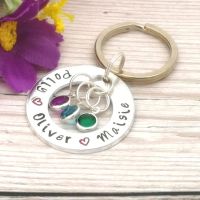 Personalised Washer Style Keyring With Birthstone Crystals