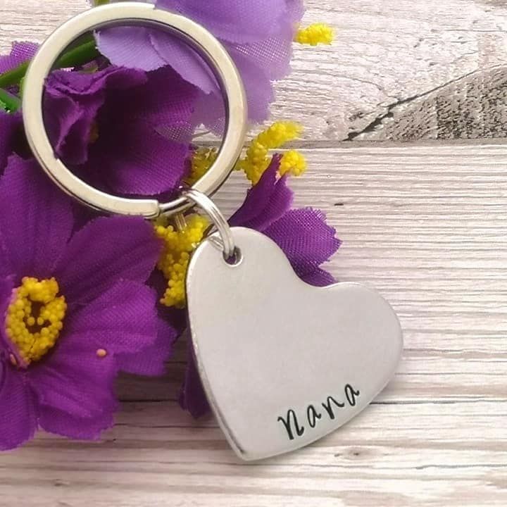 Heart shaped metal keyring personalised with a name