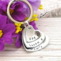 Personalised Three Domed Heart Stacked Keyring