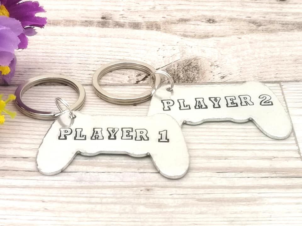 Player 1 Player 2 Keyring Pair | Couples Keychains | Matching Daddy Son Gif