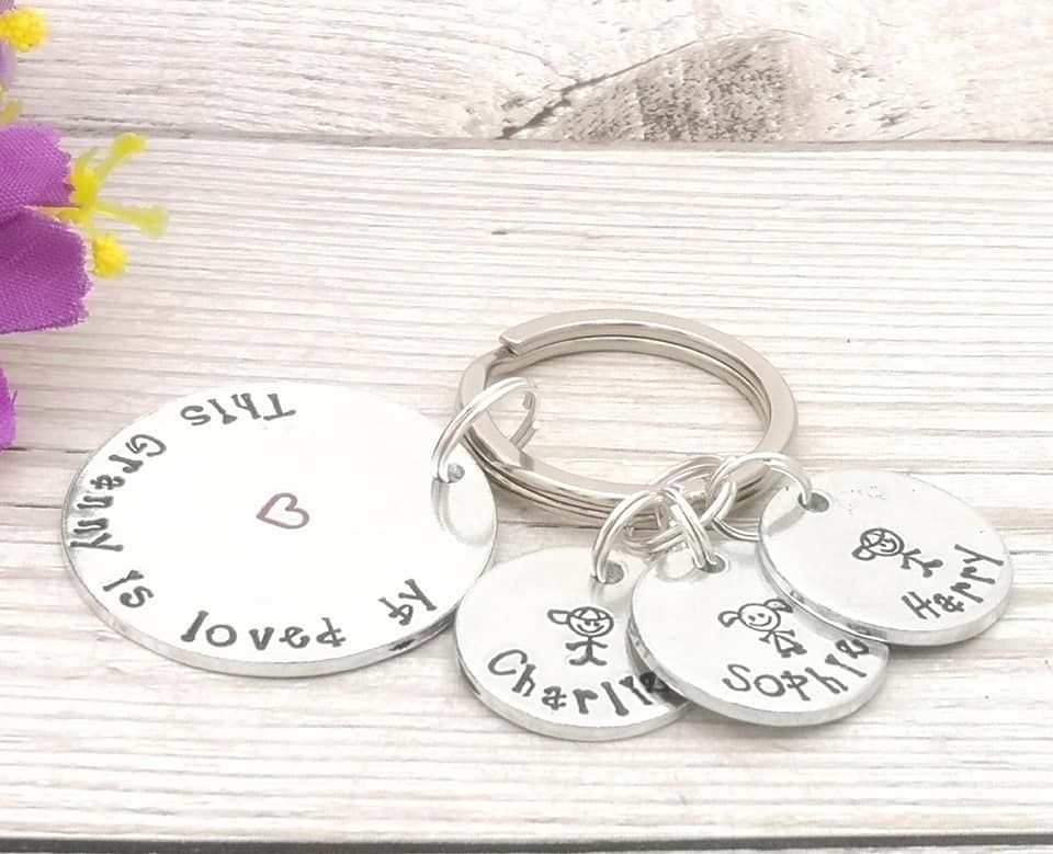 This Granny is loved by keyring. Multiple name charms & stick people