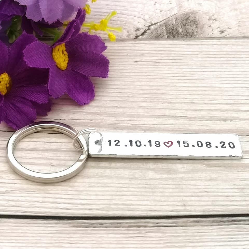 Personalised Anniversary Date Keyring | Couples Keychain | 10 Year Wedding 