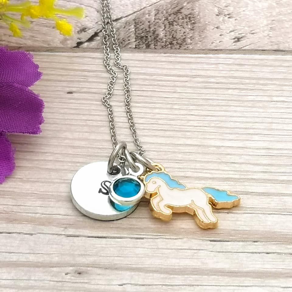 Buy Personalized Birthstone Necklace Unicorn Necklace Initial Charm Necklace  for Girls Online in India - Etsy