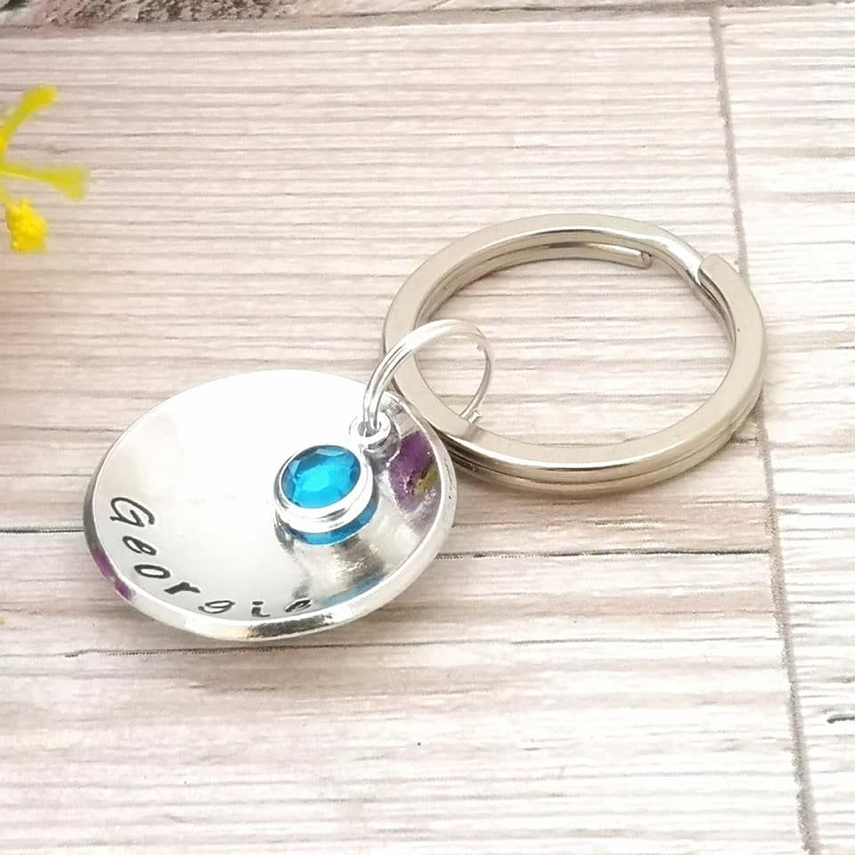 Personalised Name Keyring With Birthstone Crystal | Sister Gift | Girls Keyring | Personalised Gift | Birthstone Keychain | Gift For New Mum 