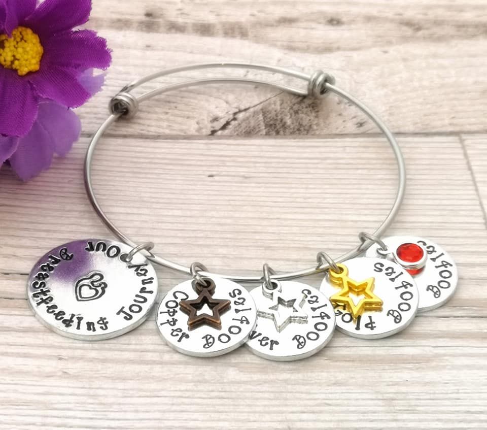 Multiple charm bracelet. Our breastfeeding Journey charm with award charms