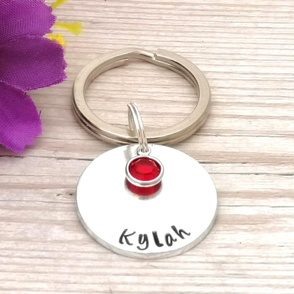 Personalised Birthstone Keyring | Name Keychain | Personalised Gift For Her
