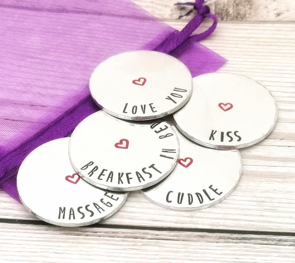 Love Tokens | 1, 3 or Set Of 5 | Choose Own Wording | Cute Token Gift | Gift For Wife | Anniversary Gift For Her | Boyfriend Birthday Gift 